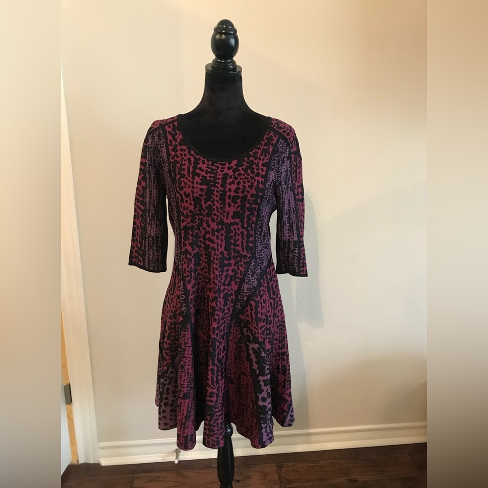 Nic+Zoe 3/4 Sleeve Sweater Dress in Pink and Purple - Size Petite Large